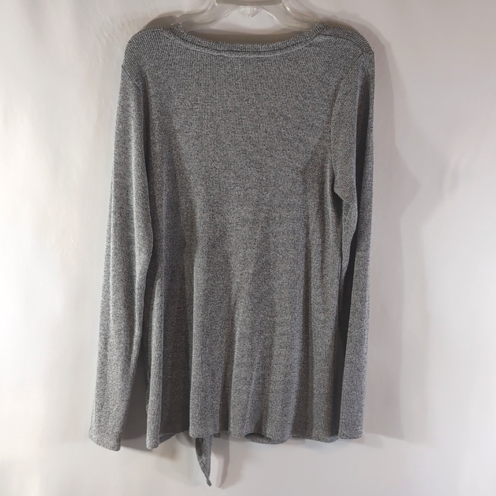 Express One Eleven Gray V-Neck Side Tie Long Sleeve Sweater Shirt Size M Medium - Picture 4 of 5